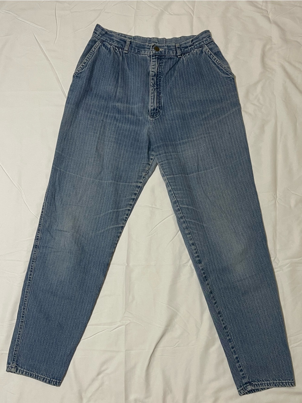 Vtg 80s Lee Riders Pinstripe Jeans High Waisted Union Made USA Mom Denim 16